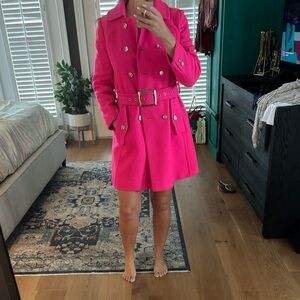 Vibrant Pink Double-Breasted Vintage Coat